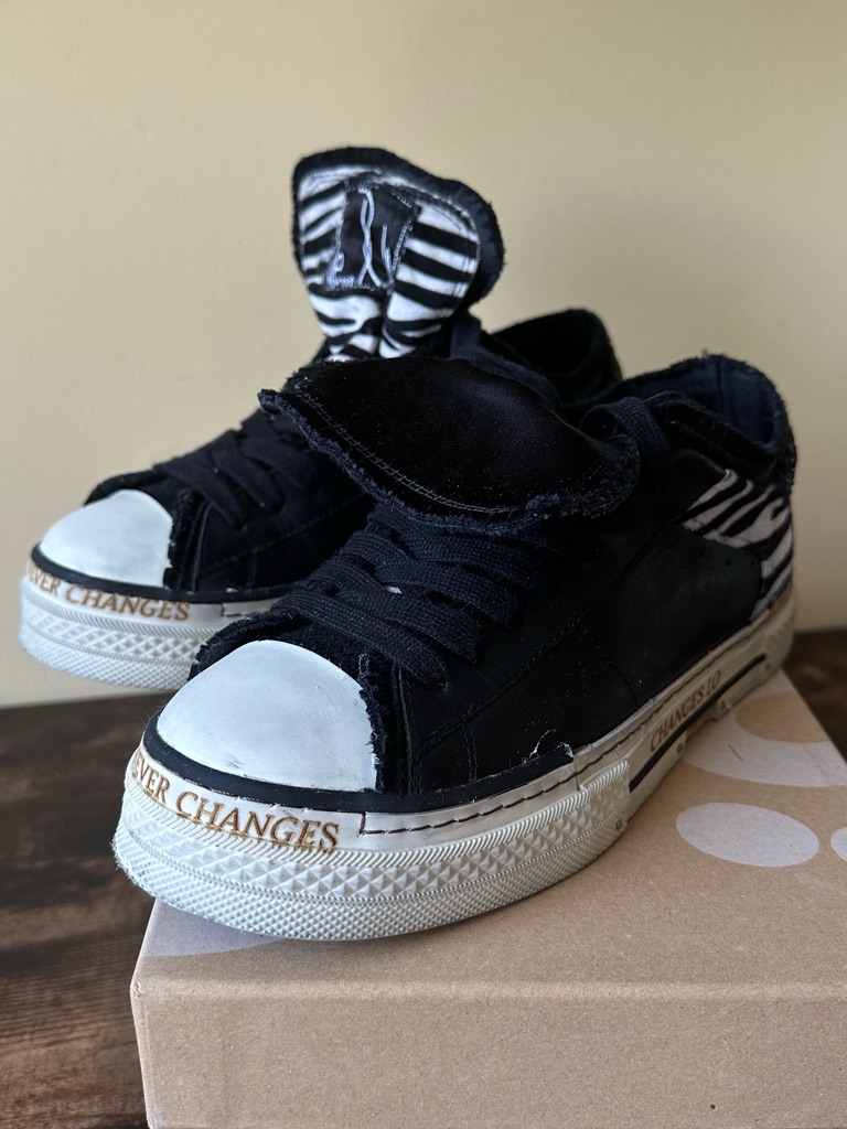 Women’s Black Canvas Sneakers With Zebra Accent
